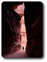 The Khazneh (the Treasury) seen from the Siq, Petra, Jordan