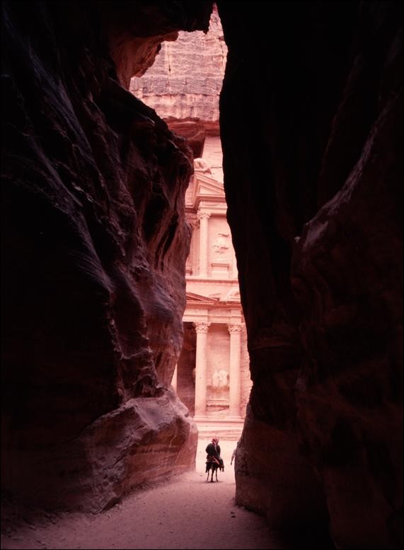 The Khazneh (the Treasury) seen from the Siq, Petra, Jordan