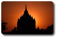 Thathyinnyu Temple silhouetted at sunset, Bagan, Myanmar