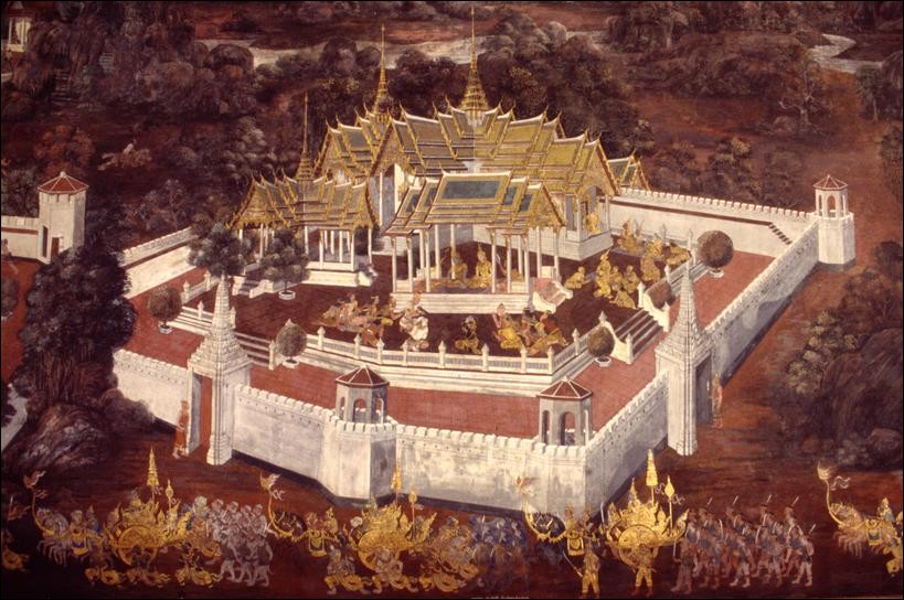 Mural telling the Ramakien, Grand Palace, Bangkok, Thailand