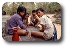 Children playing a game at the Thommanon, Angkor, Cambodia