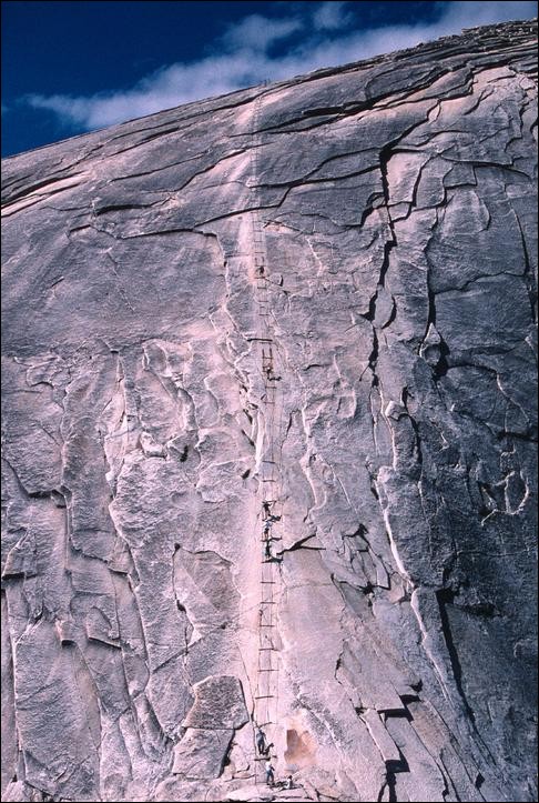 Rope ladder up Half Dome, Yosemite, California, USA