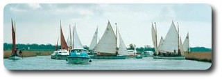 River Bure crowded with sailing boats, Norfolk Broads, England