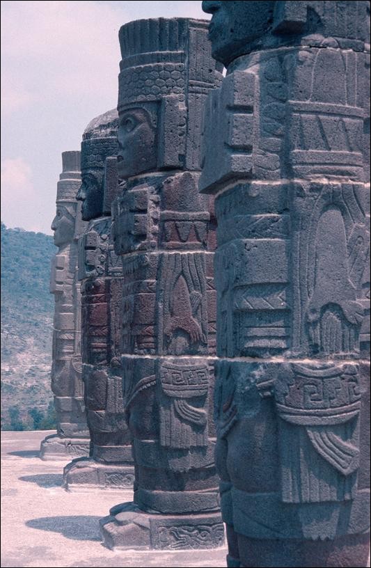 Basalt warriors on Toltec pyramid at Tula, Mexico